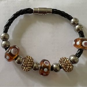 Leather bracelet babbles and beads braided bracelet 8” costume jewelry